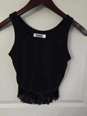 Room Mates Fringy Black Crop Top